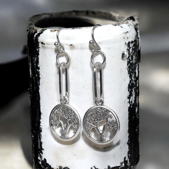 5 For $25💫Alternative Tree of Life Paperclip Silver Dangles Earrings - Picture 3 of 4